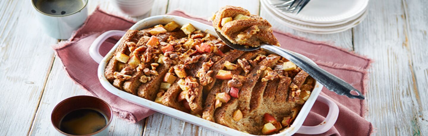 Volkoren broodpudding met appel en walnoot